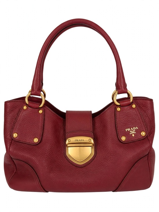 Prada Handbags - Prada Vitello Daino Hobo Bag BR4627 Rubino Red Gold Hardware - Authentic